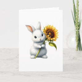 Tarjeta Conejo blanco dulce con Sunflower Cute todo el tie