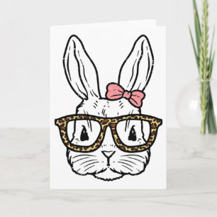 Tarjeta Conejo Bunny con gafas de leopardo Cute Easter Gir