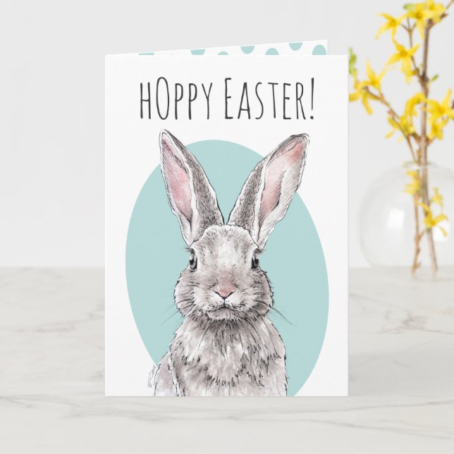 Tarjeta Conejo Bunny Hoppy Semana Santa Primavera Animales (flor amarilla)