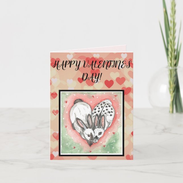 Tarjeta Conejo Bunny San Valentín Corazón Rosa Rojo Amigo  (Anverso)