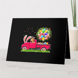 Tarjeta Conejo Cabra Montando Camioneta Pascua Huevos Árbo