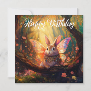 Tarjeta Conejo caprichoso bosque encantado Feliz Cumpleaño