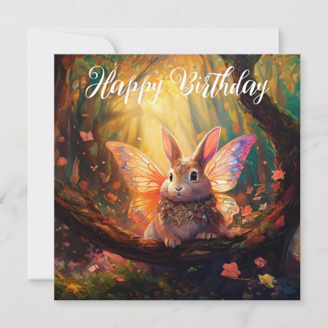 Tarjeta Conejo caprichoso bosque encantado Feliz Cumpleaño (Anverso)