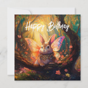 Tarjeta Conejo caprichoso en bosque encantado Feliz Cumple
