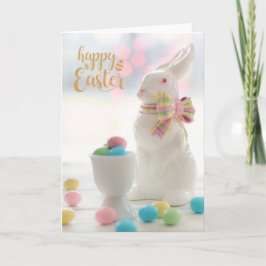 Tarjeta Conejo cerámico de Pascua con Huevos Pascua