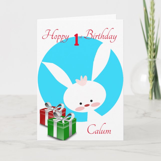 Tarjeta Conejo chicos cumpleaños 1 Hoppy (Anverso)