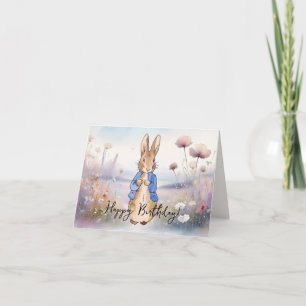 Tarjeta Conejo clásico campo de flores silvestres Feliz cu