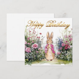 Tarjeta Conejo clásico con chaqueta rosa Feliz cumpleaños