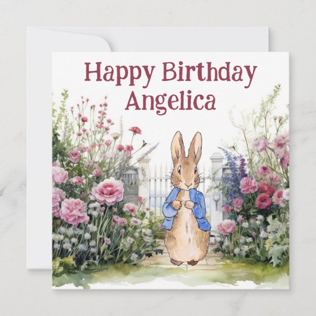 Tarjeta Conejo clásico con nombre personalizado (Anverso)