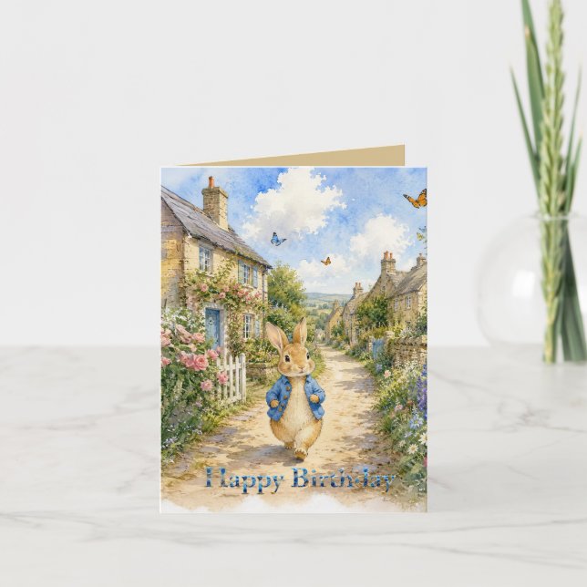Tarjeta Conejo clásico en inglés Feliz cumpleaños en el ca (Anverso)
