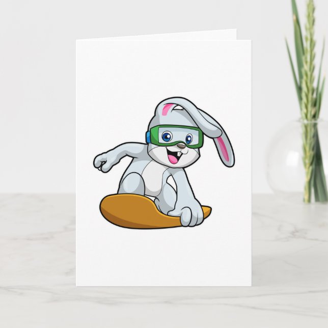 Tarjeta Conejo como esquiador con snowboard (Anverso)