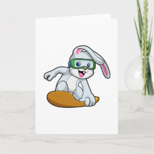 Tarjeta Conejo como esquiador con snowboard