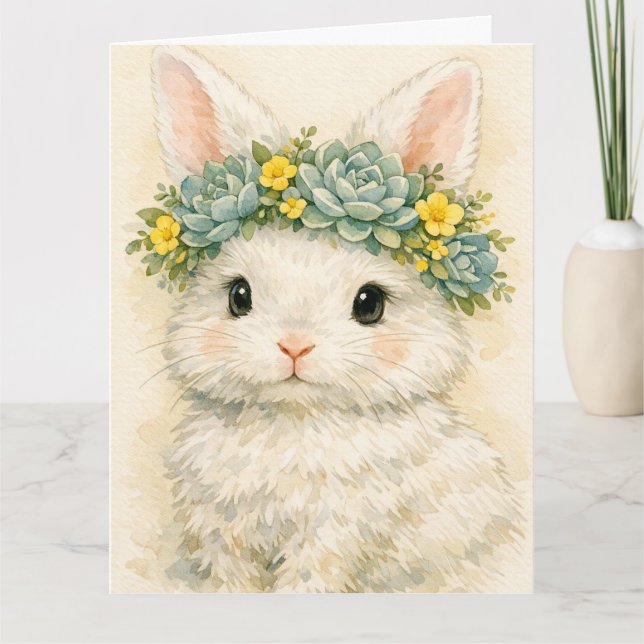 Tarjeta Conejo con Corona Floral (Anverso)