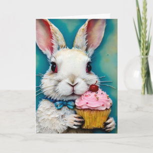Tarjeta Conejo con pastelito de cumpleaños