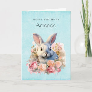 Tarjeta Conejo con una Guirnalda de Rosas Cumpleaños Lindo