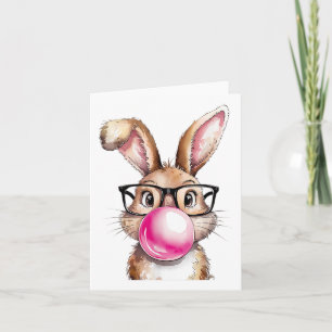 Tarjeta Conejo Conejo Con Burbuja En El Día De Pascua Rosa