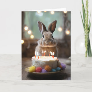 Tarjeta Conejo conejo conejo con un pastel de cumpleaños