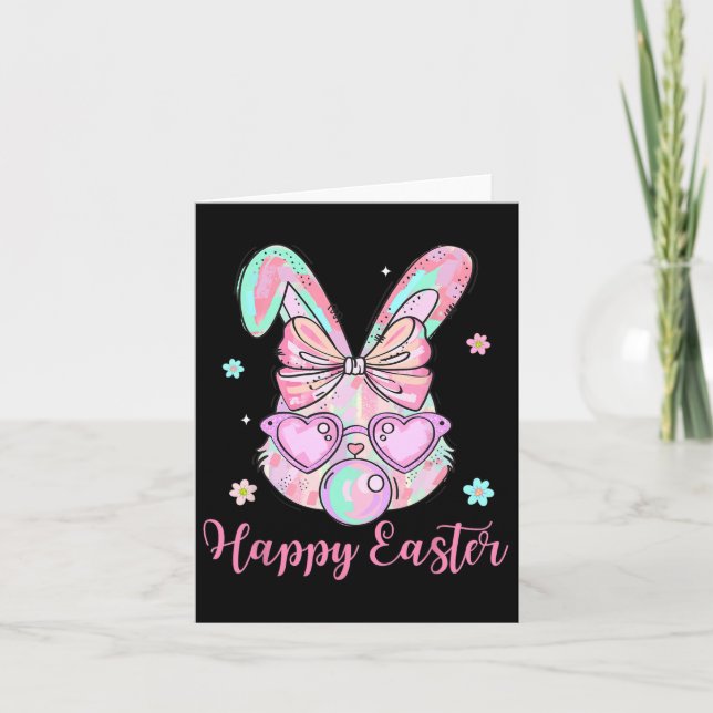 Tarjeta Conejo Conejo Conejo Face Coquette Bow Easter Day  (Anverso)