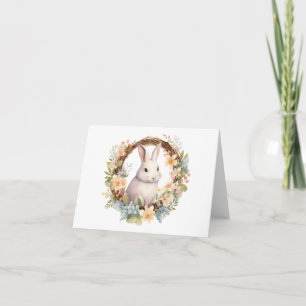 Tarjeta Conejo conejo conejo pálido con flores de primaver