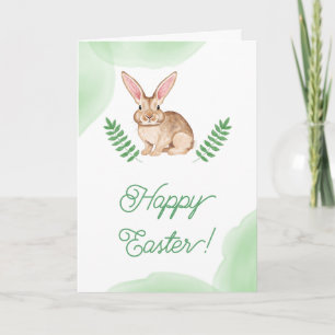 Tarjeta Conejo de Acuarela con Orejas Grandes Feliz Pascua