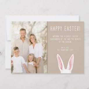 Tarjeta Conejo de Acuarela Orejas Familia Foto Beige Pascu