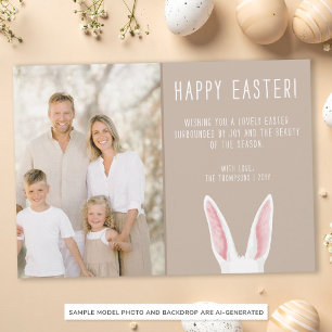 Tarjeta Conejo de Acuarela Orejas Familia Foto Beige Pascu