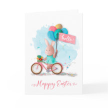 Conejo de bicicleta de Pascua con pancarta y globo