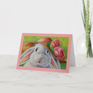 Tarjeta Conejo de conejo blanco en primavera Bonnet Waterc