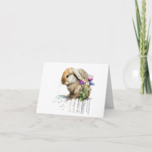 Tarjeta Conejo de conejo de nana acuarela con flores BLANK