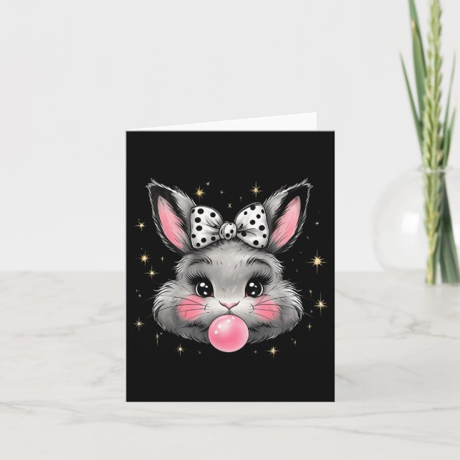 Tarjeta Conejo de conejo lindo cara Coquette Bow Easter Da (Anverso)