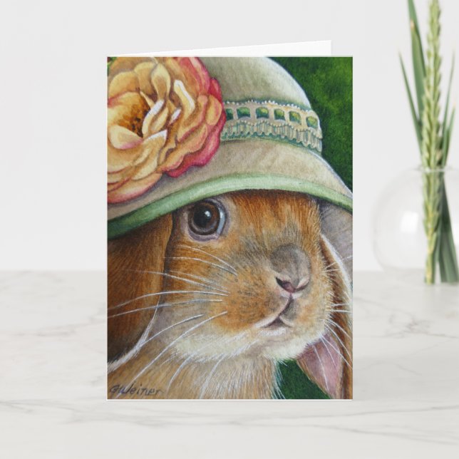 Tarjeta Conejo de conejo marrón en arte acuarela de primav (Anverso)