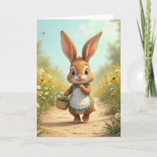 Tarjeta Conejo de Cumpleaños Con Cesta De Daisy