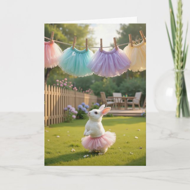 Tarjeta Conejo de cumpleaños con tutú rosa (Anverso)