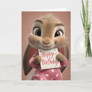 Tarjeta Conejo de cumpleaños en pijama de lunares rosa y b