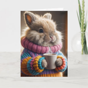 Tarjeta Conejo de cumpleaños sosteniendo una taza de café