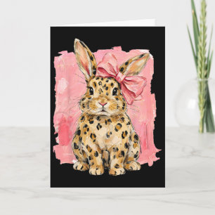 Tarjeta Conejo de Estampado de Leopardo con Lazo Rosa Lind