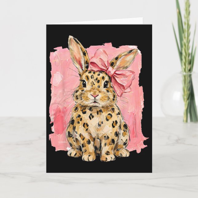 Tarjeta Conejo de Estampado de Leopardo con Lazo Rosa Lind (Anverso)