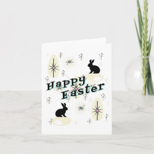 Tarjeta Conejo de estilo moderno Happy Easter Retro Mid Ce