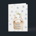 Tarjeta Conejo de flores azules en cesta Cumpleaños<br><div class="desc">Conejo de flores azules en cesta Cumpleaños</div>