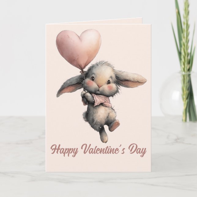Tarjeta Conejo de Globo con Corazón para San Valentín (Anverso)