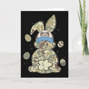 Tarjeta Conejo De Huevo Con Capucha Camuflaje Cazando Niño