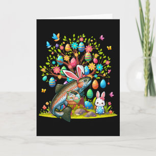 Tarjeta Conejo de huevos de Pascua de trucha divertido dis