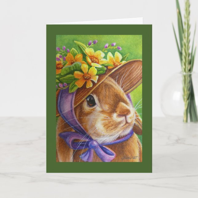 Tarjeta Conejo de lopa marrón en arte acuarela Bonnet (Anverso)