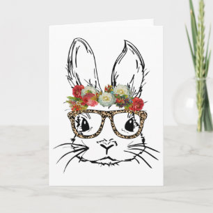 Tarjeta Conejo de mujer Gles Leopardo con corona de flores