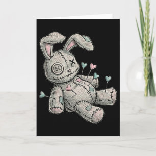 Tarjeta Conejo de muñeca vudú agujas corazón corazón roto 