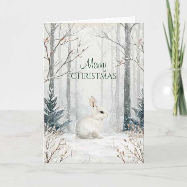 Tarjeta Conejo de Navidad del Bosque Rústico  (Anverso)