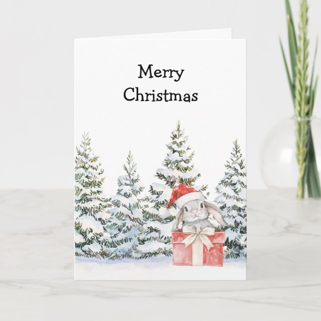 Tarjeta Conejo de Navidad en una Caja (Anverso)