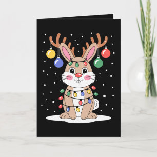 Tarjeta Conejo de Navidad Reno Cuerno Luces Navidad Nieve