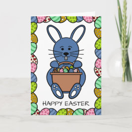 Tarjeta Conejo de Pascua Azul, Feliz Pascua