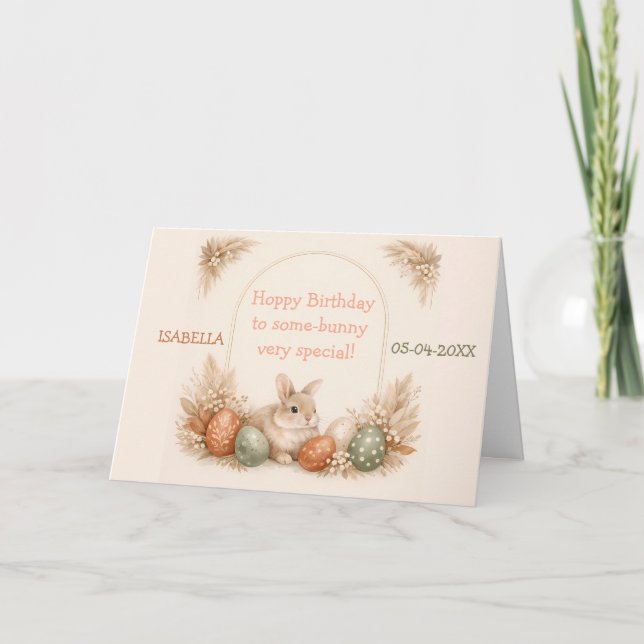 Tarjeta Conejo de Pascua Boho Neutral Tonos Terrosos Cumpl (Anverso)